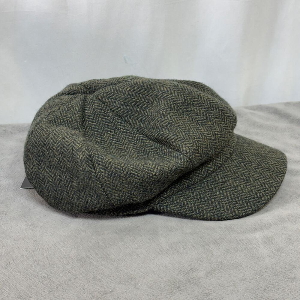 Army Green Black Tweed Newsboy Cap Herringbone Women's Medium Wool Blend New NWT